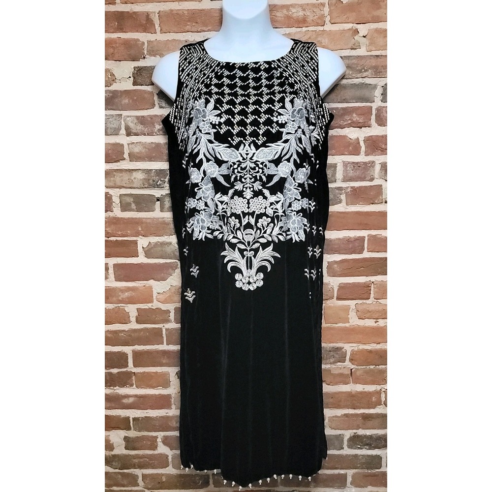 Khaadi Black Embroidered Kurta Dress Size 14 Sleeveless Beaded Hem Formal